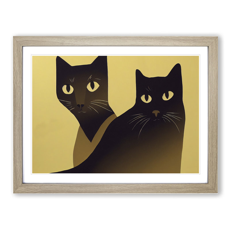 XH1022-9011X The Two Cats Abstract - Single Picture Frame Print, 34cm H x 46cm W x 2cm D, Oak