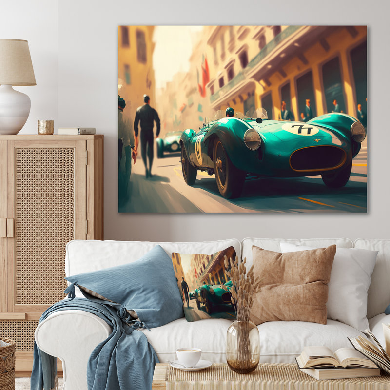 Décoration murale voiture de course rétro bleue, H 12 po x l 20 po x P 1 po