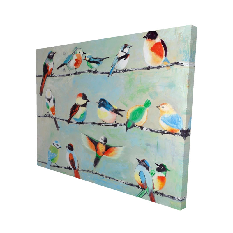Petits oiseaux colorés abstraits - décor de toile Mint, H 60 po x l 48 po