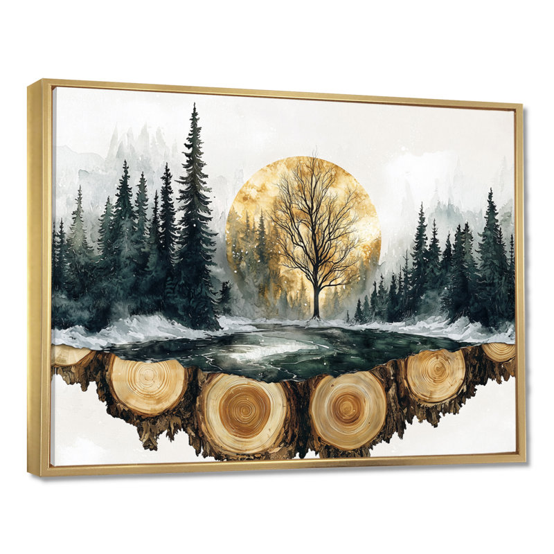 «Winter Tree In Ink Geode Landscape IV», art mural forêt pour le salon, H 24 po x l 32 po, Impression encadrée flottante