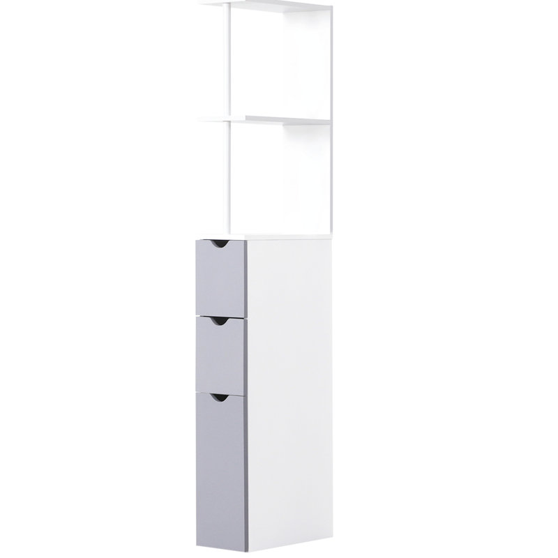 Armoire de salle de bain blanche 54 po - Tablette à 2 niveaux et tiroirs pour rangement compact H 53,75 po et rangement autoportant en lin étroit