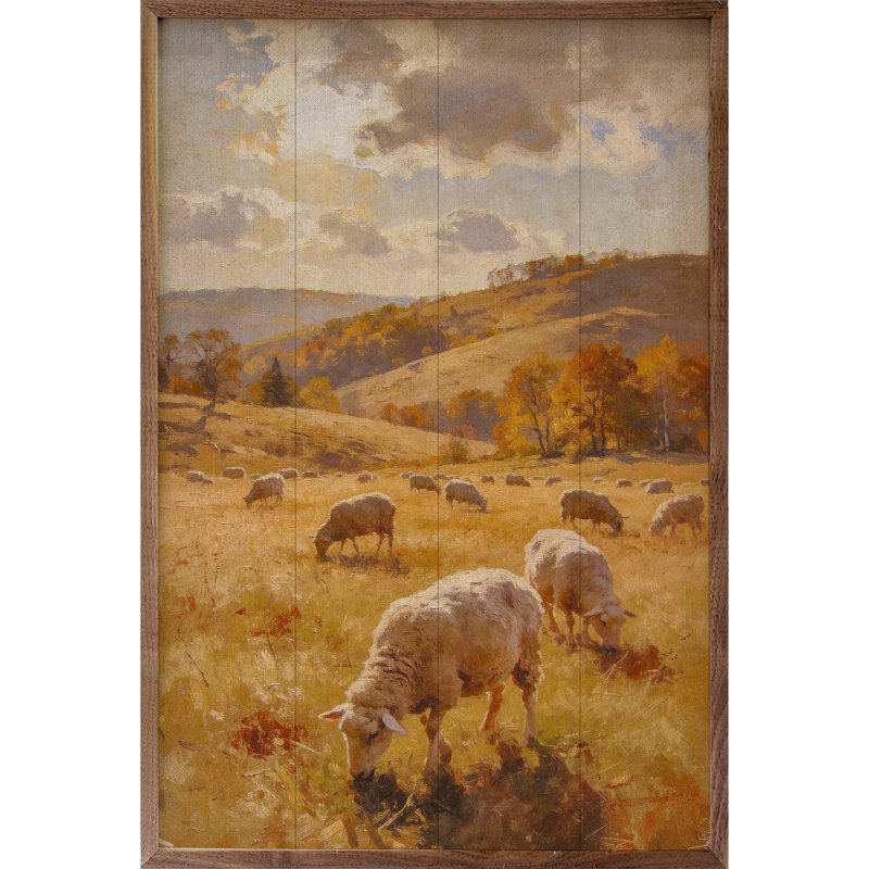 Moutons d'automne dans les pâturages, H 16 po x l 10 po