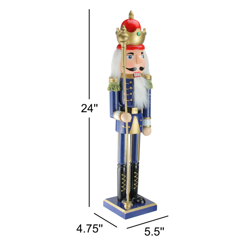 Casse-noisette de Noël 24 po bleu et doré avec sceptre