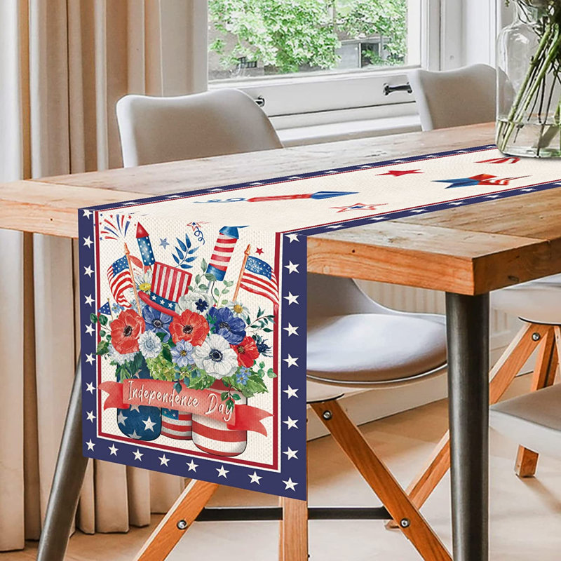 Chemin de table à trois verres Mason du 4 juillet patriotique, table de repas de la fête de l’Independ