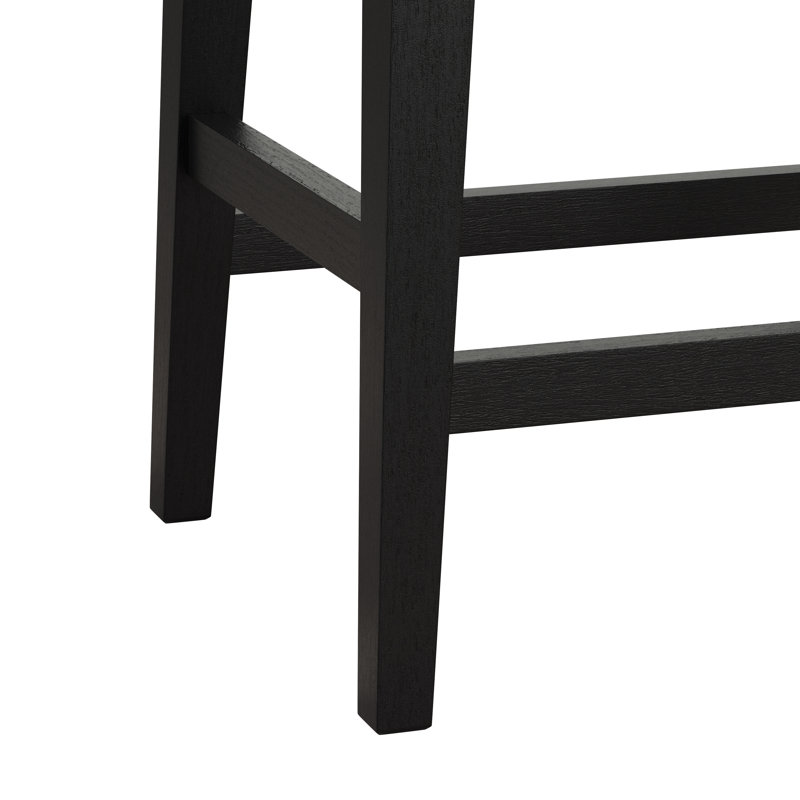 Arasch Wood Backless Counter Height Stool, Wire Brush Black/Ecru Linen