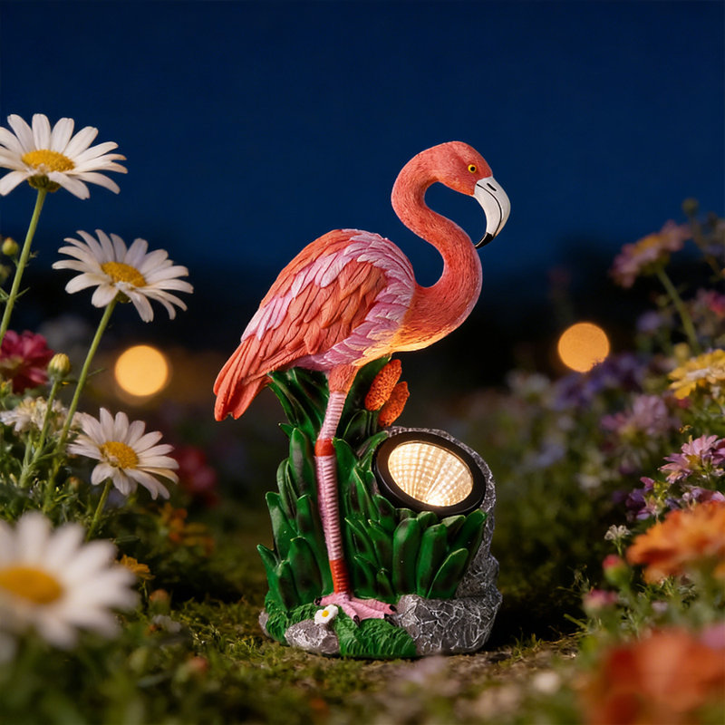 Statue de jardin flamant rose en résine avec projecteur, figurine d'extérieur 10 po pour sentier de jardin