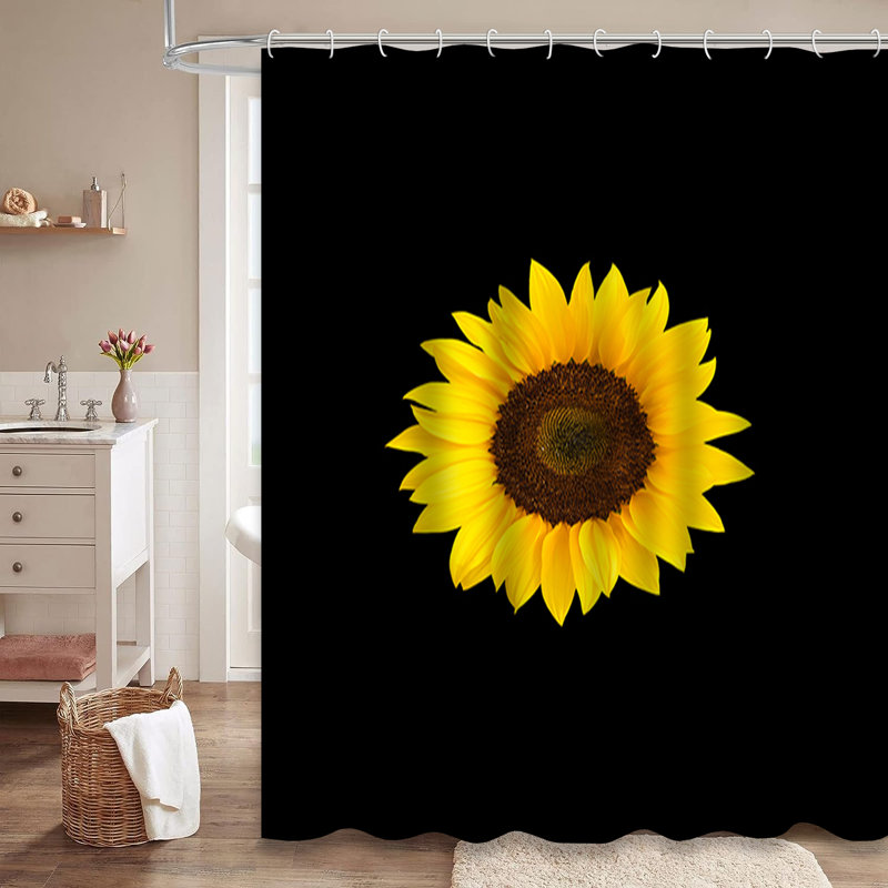Rideau de douche tournesol noir avec 12 crochets, L 72 po x l 84 po
