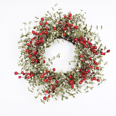 22" Handcrafted Faux Eucalyptus Berry Wreath for Front Door