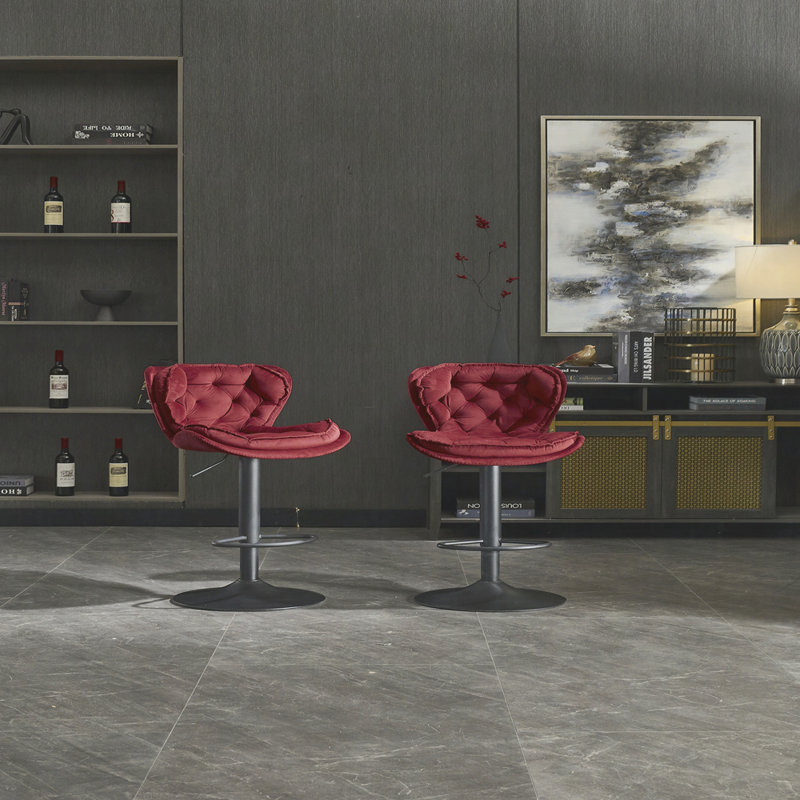 Ensemble de 2 tabourets de bar avec repose-pieds en poudre et base pivotante en velours à hauteur réglable et tabouret de bar simple
