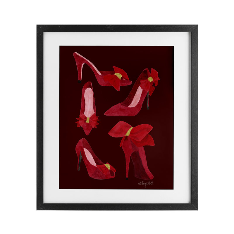 Chaussures Ruby Red, reproduction encadrée sous verre, conception de Hillary Holt, Cadre noir minuit, H 16 po x l 13 po