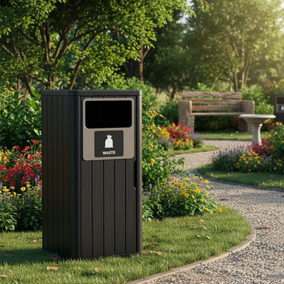 Winado 21 Gallon Black Waterproof Outdoor Trash Can With Fixed Lid