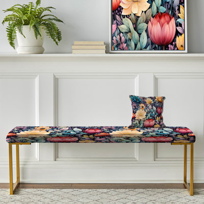 Banc floral rembourré or