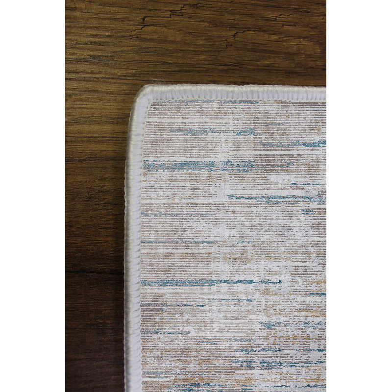Stylish Hall Carpet 100% Polyester, 31.5 x 59.1 inches | 650 g/m², 0.16 in Pile Height | Antibacterial, Eco-Friendly, Non-Slip PVC Dot Underside | Machine Washable, Beige, Blue & Gold, Perfect for Any Home Décor