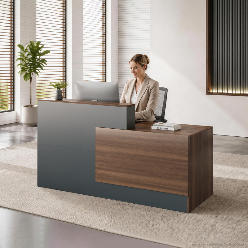 Modern L-Shaped Reception Desk With Storage Solutions, Right Hand Return