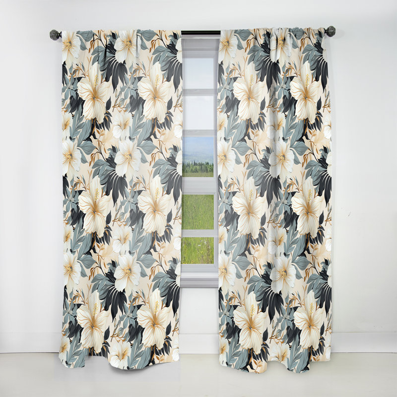 Monochrome Tropics Tropical Pattern IV - Tropical Velvet Curtain - Room Darkening - 1 panel, 52" W x 63" L