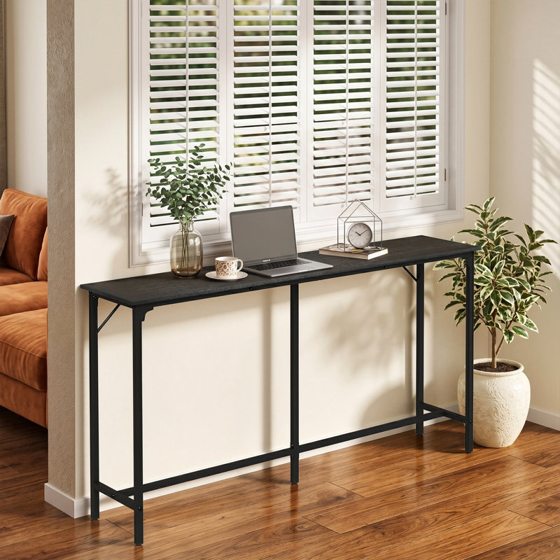 71'' Counter Height Bar Dining Table With Metal Frame , Pub Sofa Table For Kitchen And Living Room, 39"H x 71"W x 15"D, Black