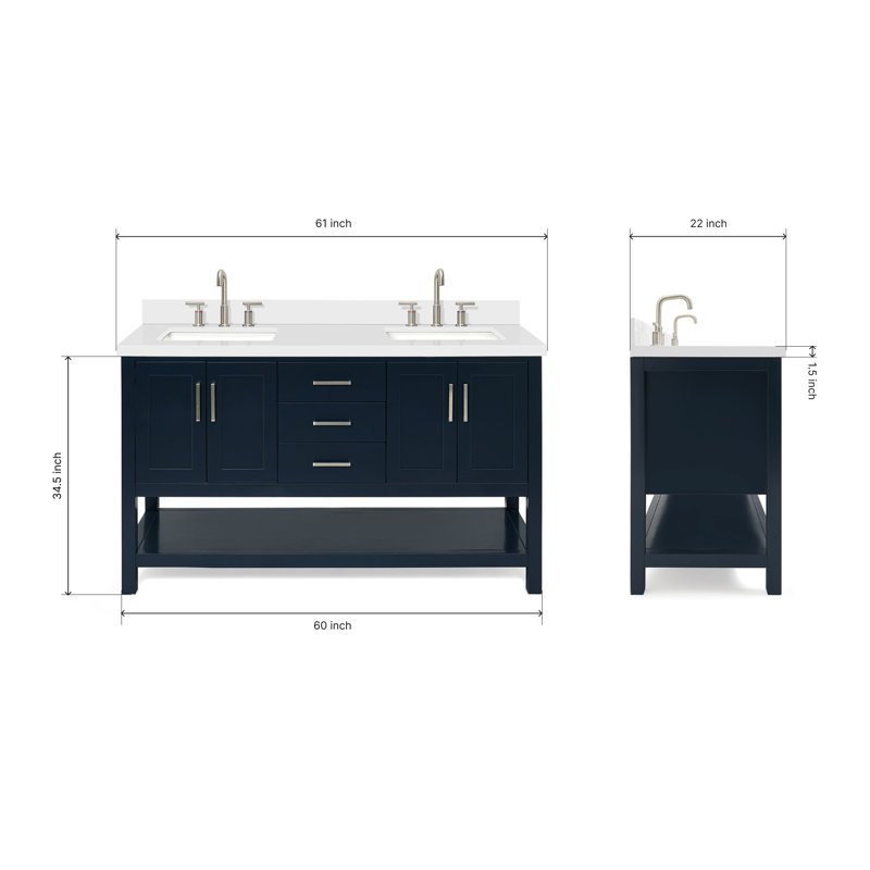 Magnolia Bath Vanity Oval Basin, Midnight Blue, White Quartz, Rectangle 