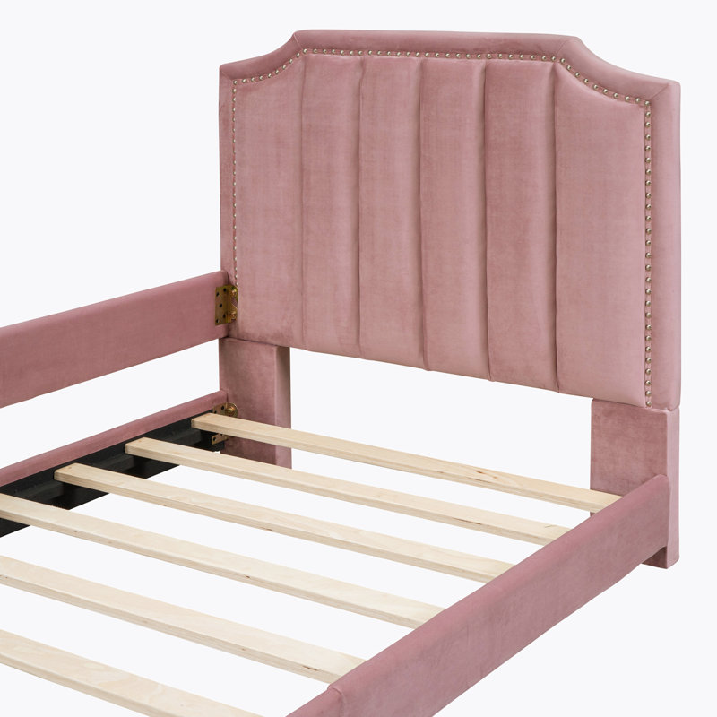 Lit de jour moderne rembourré avec tête de lit classique à rayures, Rose