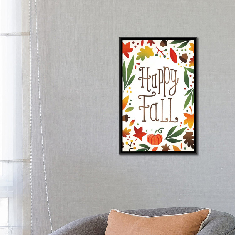 « harvest time series : happy automne », art textuel sur toile, H 26 po x l 18 po x P 1,5 po, Toile avec cadre noir