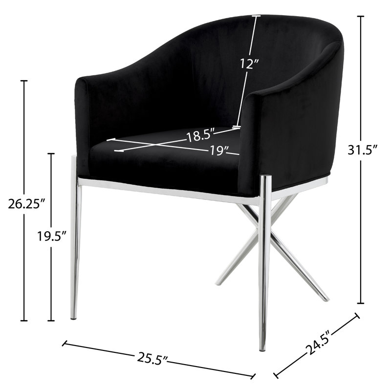 Chaise rembourrée Xavier, Velours noir, Chrome