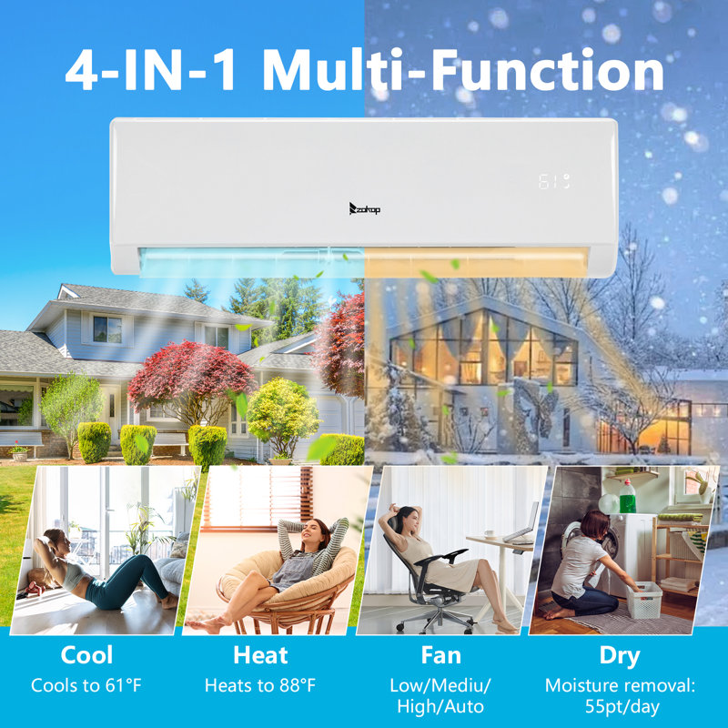 Winado 11000 BTU Wi-Fi Connected Ductless Mini Split Air Conditioner for 550 Square Feet with Heater and Remote Included