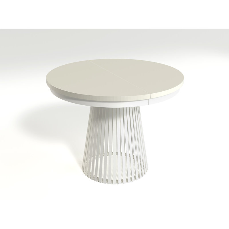 Extendable Round Metal Base Dining Table, White, Beige