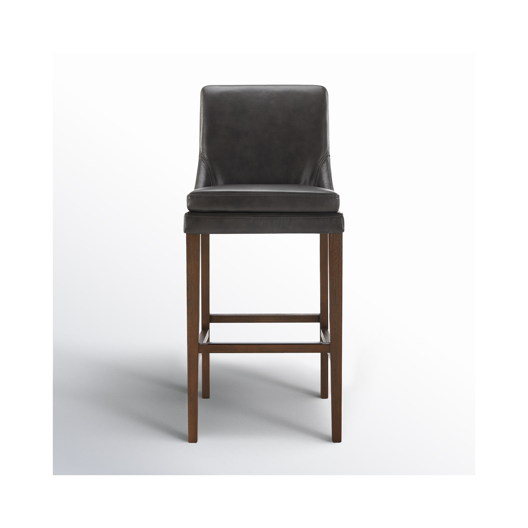 Niara Upholstered Leather Counter & Bar Stool, Bar Stool (30” Seat Height), Impression Dark Gray Genuine Leather/Dark Brown