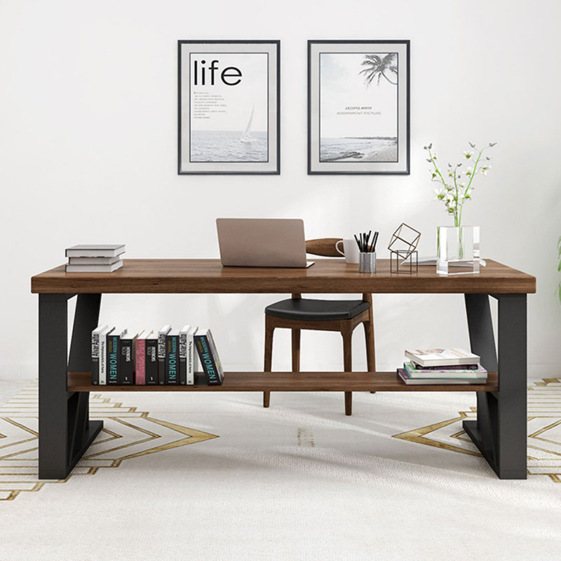 Bureau rectangulaire en bois massif noyer, H 29,53 po x l 78,74 po x P 31,5 po