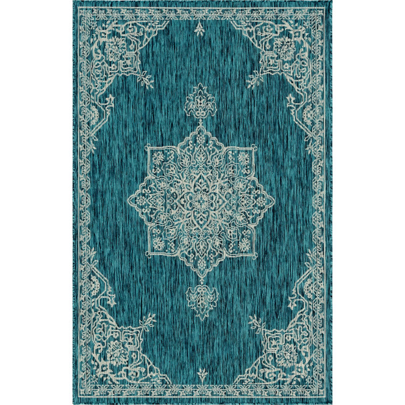 Outdoor Nile Area Rug Deep Green Color, Rectangle 5' x 8'