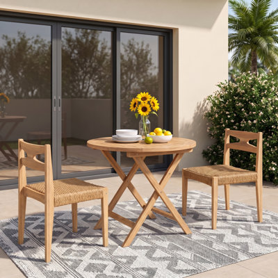 Chaises de patio en bois massif de style Mid-Century avec siège en osier tissé à la main Ziven