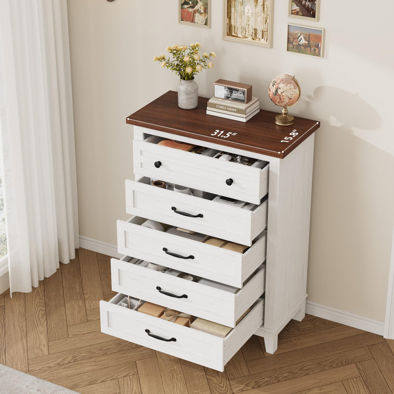 41.3" Tall Vertical Drawer Dresser,  With Large Storage, Brown/White