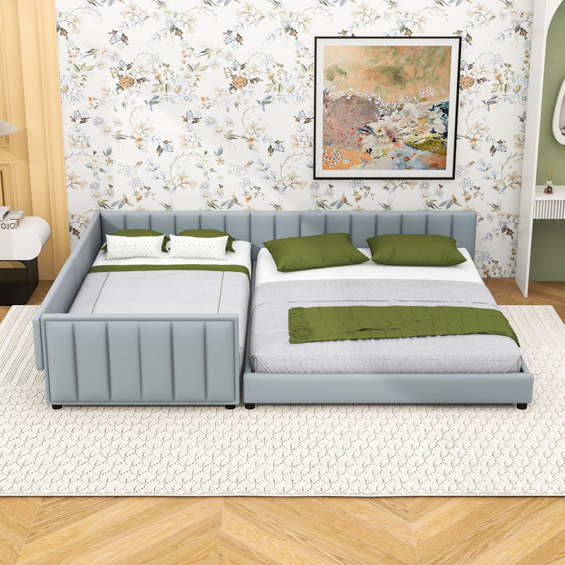 Ensemble de lit simple TG et grand lit avec rails de sécurité rembourrés, Gris
