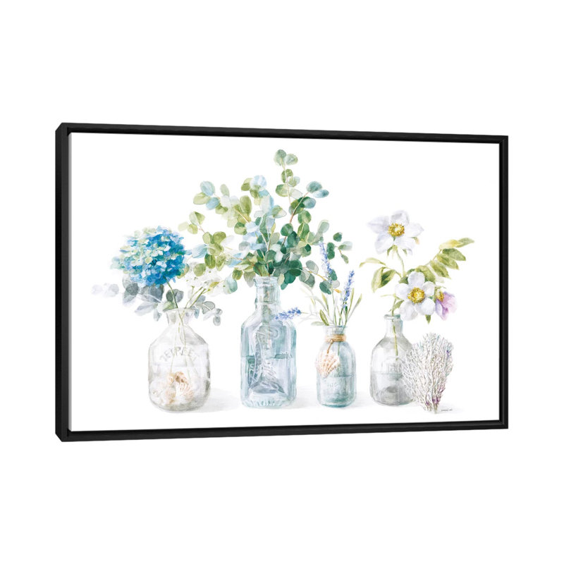 "Beach Flowers I" par Danhui nai, reproduction d’art, Toile avec cadre noir, H 26 po x l 40 po x 1,5 po, Pas de tapis