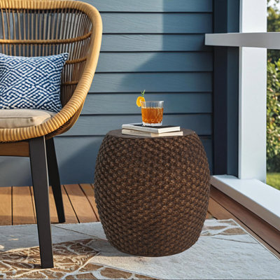 Table d'appoint en faux rotin pour intérieur et extérieur, fabriquée à la main, brun