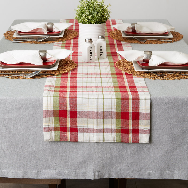 Sadie Tartan Holly Table Runner, 72" L x 14" W, Orchard Plaid