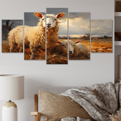 «Sheep In Sunlight II», reproduction d'art sur toile - 5 panneaux
