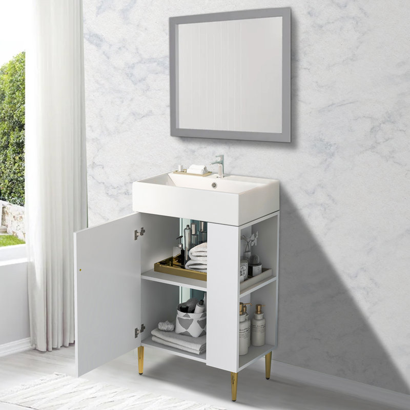 Meuble-lavabo simple autoportant 21,6 po avec plateau en céramique Anayalee