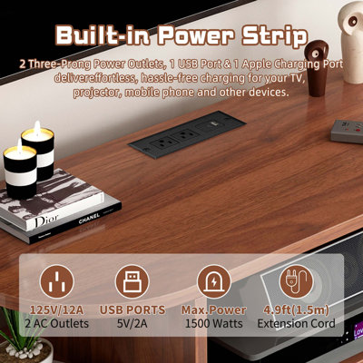 TV Stand with Integrated Charging Station and Multiple USB Ports for Convenient Device Powering and Media Organization in Living Room or Bedroom.