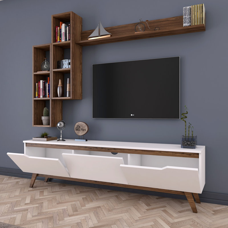 Yordana Unfinished Entertainment Centre for TVs up to 55", Walnut/White