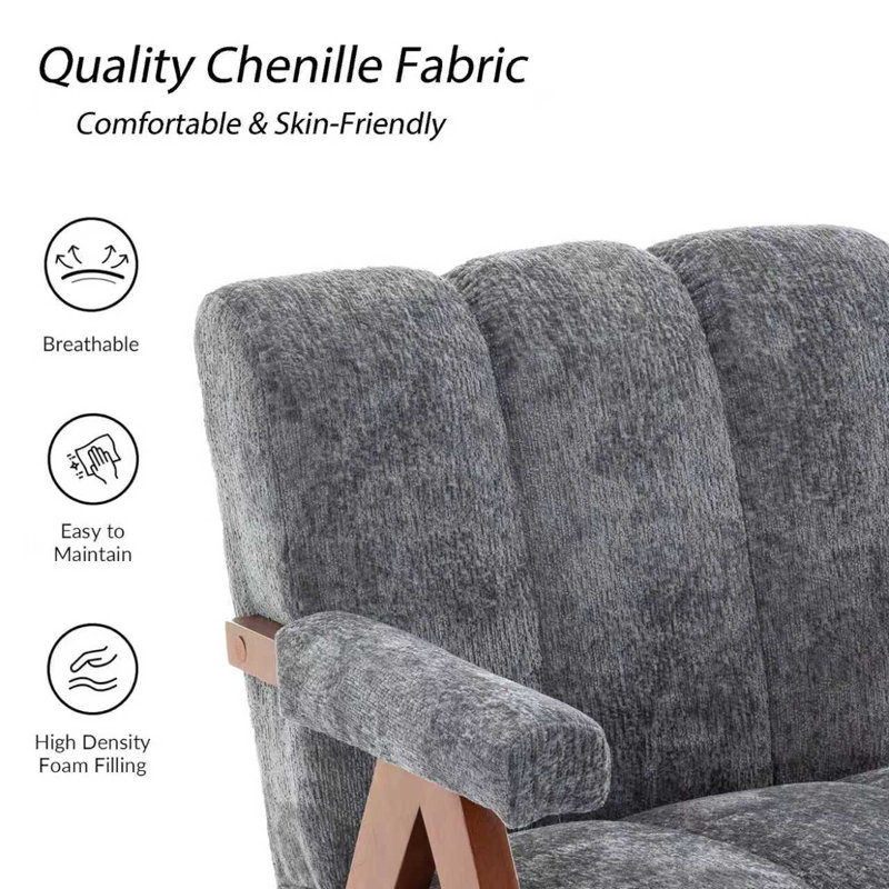 Mid Century Modern Armchair With Channel Tufted(Set Of 2), Gray