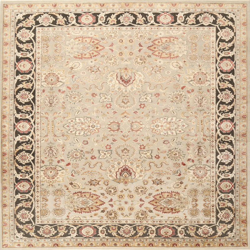 Tapis beige / rose clair en laine Mitzi, Carré 5 pi