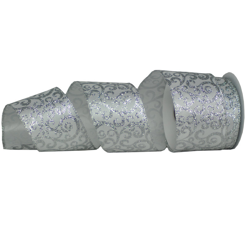 Ruban en tissu 2,5 po, Blanc / argenté