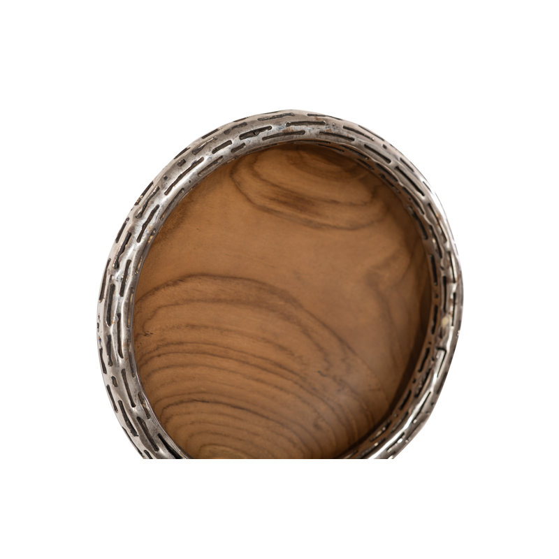 Teak Wood Bowl Wall Art, Metallurgy Edge, 8" H x 8" W x 3" D