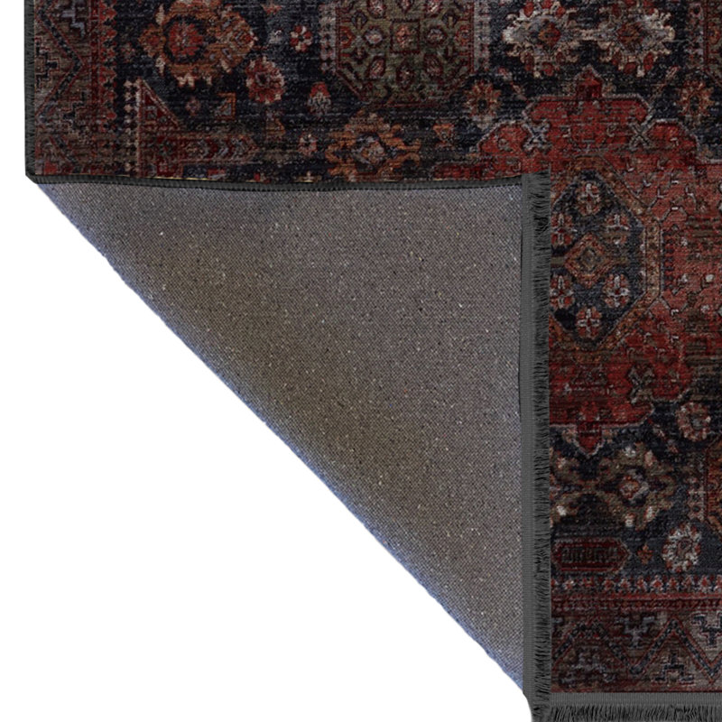 Claret Black Themed Traditional Motif Ethnic Floral Patterned Creative Vintage Decorative Carpet, Rectangle 5'2" x 7'7"