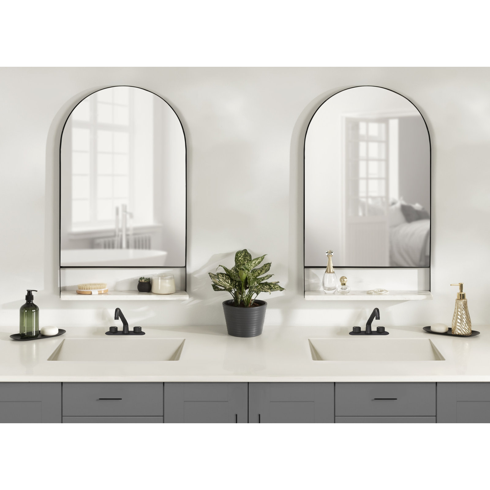 Cielo Arch Mirror with Shelves, Black/White, 20" x 12"