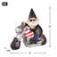 Statue solaire de motard gnome | Drôle de lumière de jardin à moto