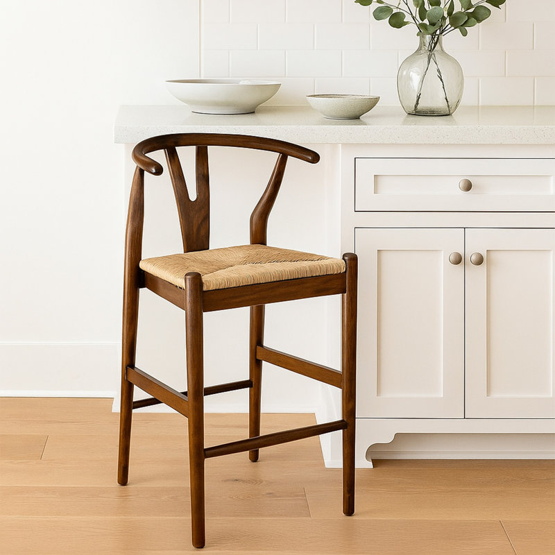 Tabouret de comptoir Cera, corde tissée à la main, brun cappuccino, Brun cappuccino