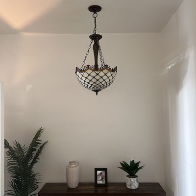 Spurlin Tiffany Pendant Lights Ceiling Light Beige Stained Glass Crystal Beans LED Bulbs Included 16"W*16"D*60"H