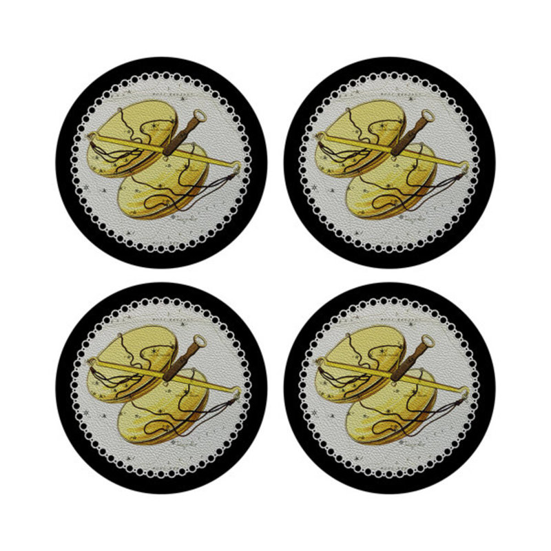 Zodiac Libra White Vegan Leather Round Coasters, Black