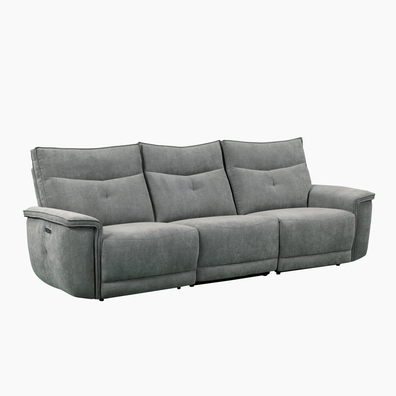 Achernar 110" Modern Power Reclining Sofa with Power Headrests, USB Ports, Textured Fabric, Dark Gray Polyester Blend